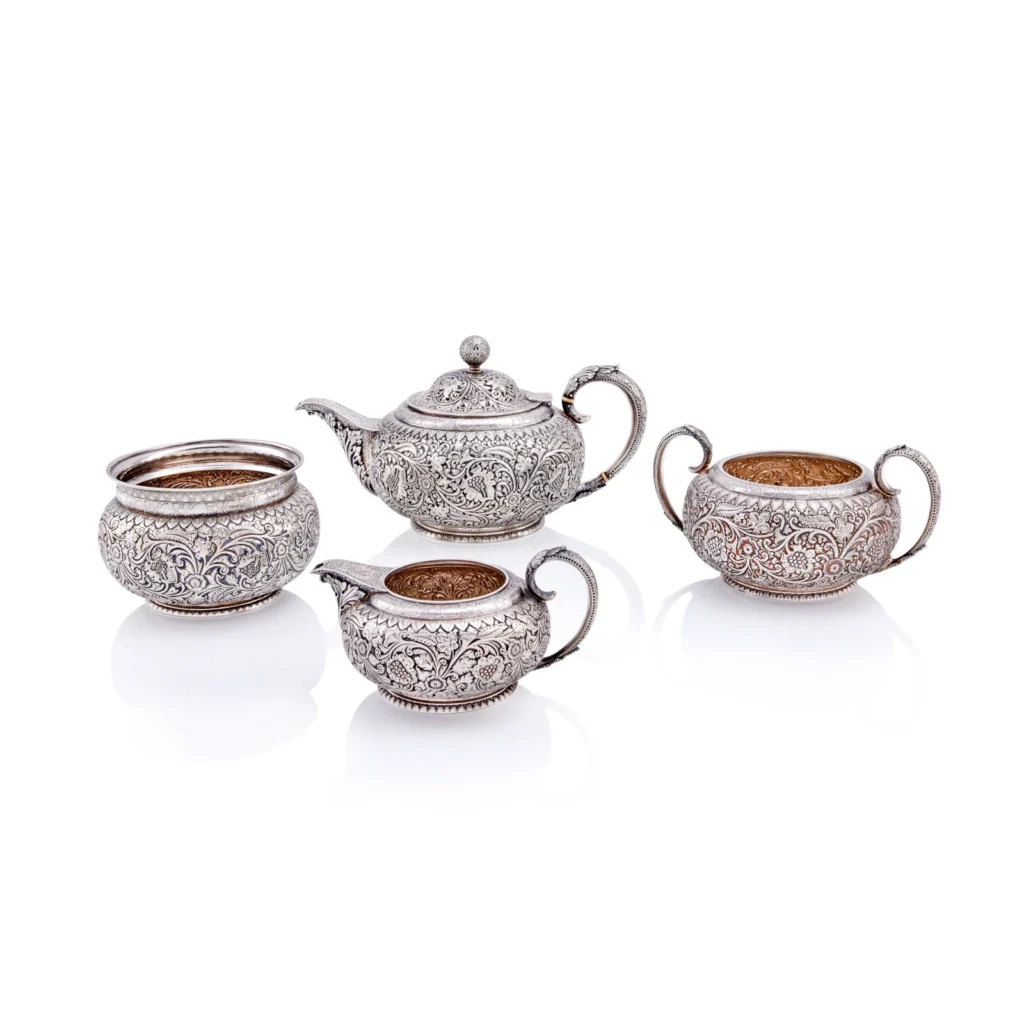 American silver 4-piece Persian tea service Tiffany Co Edward Moore