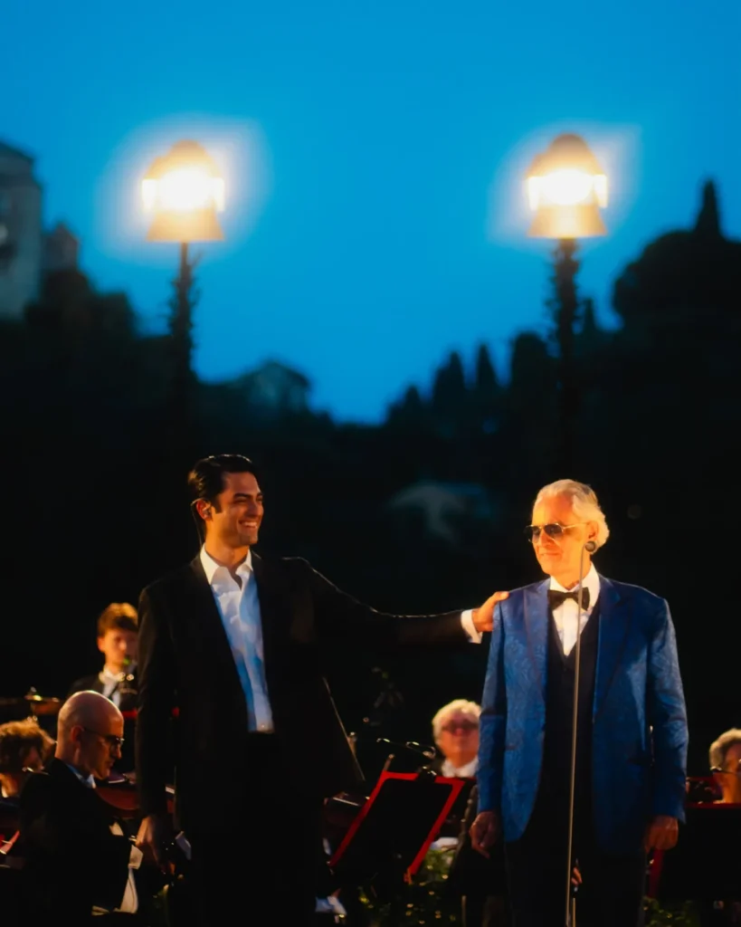 Andrea Bocelli and Matteo Bocelli at Ambani wedding